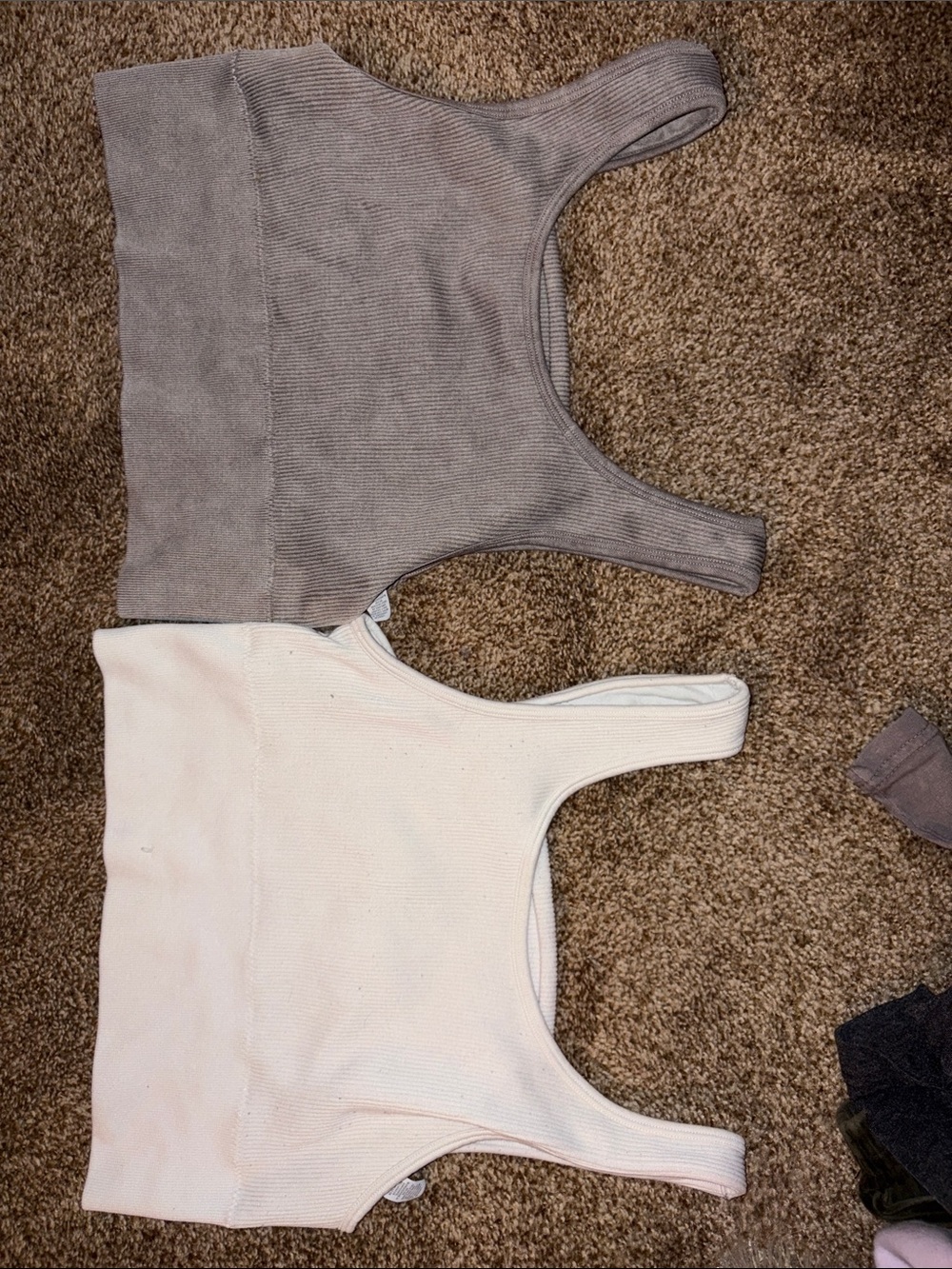 Ribbed Tank Crop Top - Gray and Cream